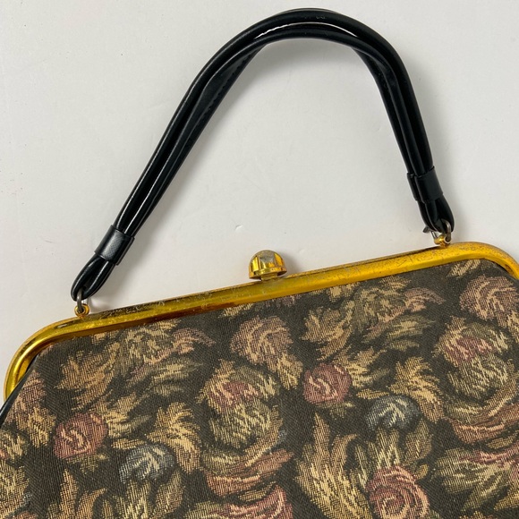 Vintage 50s Dover USA Kiss Lock Floral Tapestry Grannycore Structured Purse Bag - Picture 7 of 16